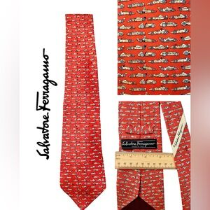 Salvatore Ferragamo Men’s Red Tie with Racecar Design